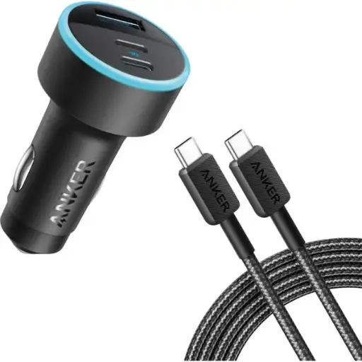 [194644153564] Anker 335 67w Car Charger With 2USB-C & 1USB-A Ports With USB-C Cable B2736H11