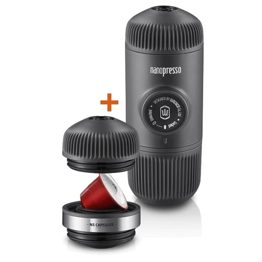 Wacaco Nanopresso Portable Espresso Maker with NS Adapter (Charcoal Black)