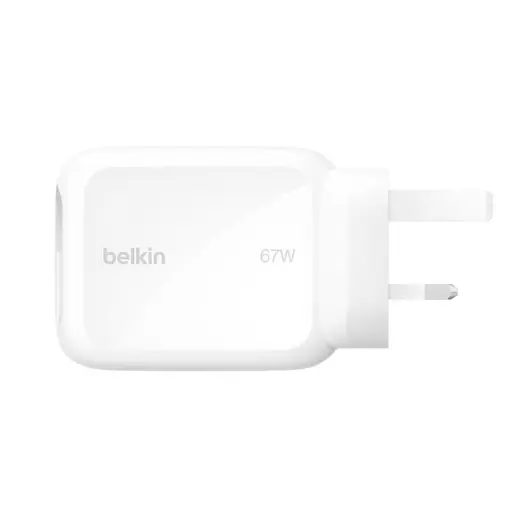 [745883946600] Belkin UltraCharge Retractable GaN Wall Charger 67W with 1 m USB-C Cable (WCH022myWH)