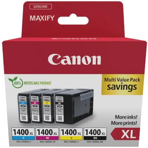 [8714574679556] Canon MAXIFY PGI-1400XL BK/C/M/Y MultiPack Original Ink Cartridge